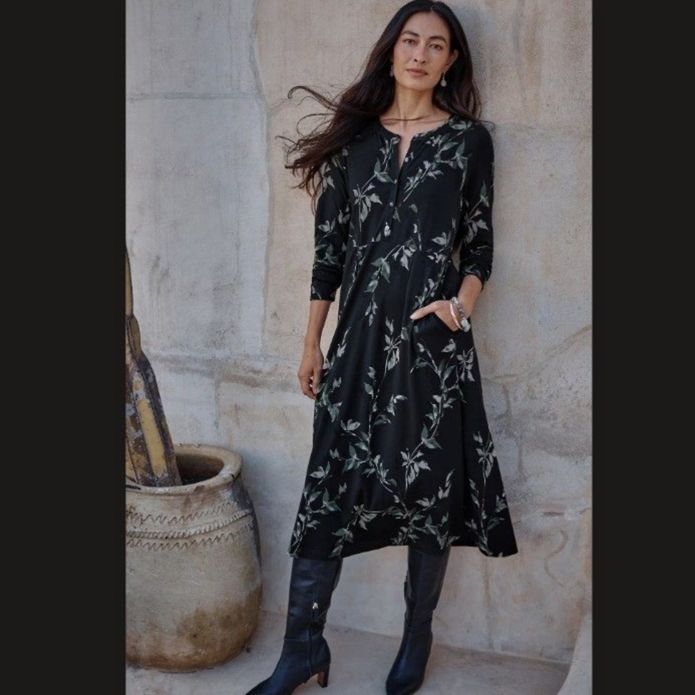 NEW Pure J. Jill Printed Knit Midi Dress Nightingale‎ Painterly Vines Navy Small